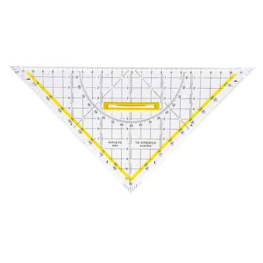 Aristo Geometriedreieck 25cm mit farbig hinterlegten Winkelgraden mit Griff Plexiglas® glasklar