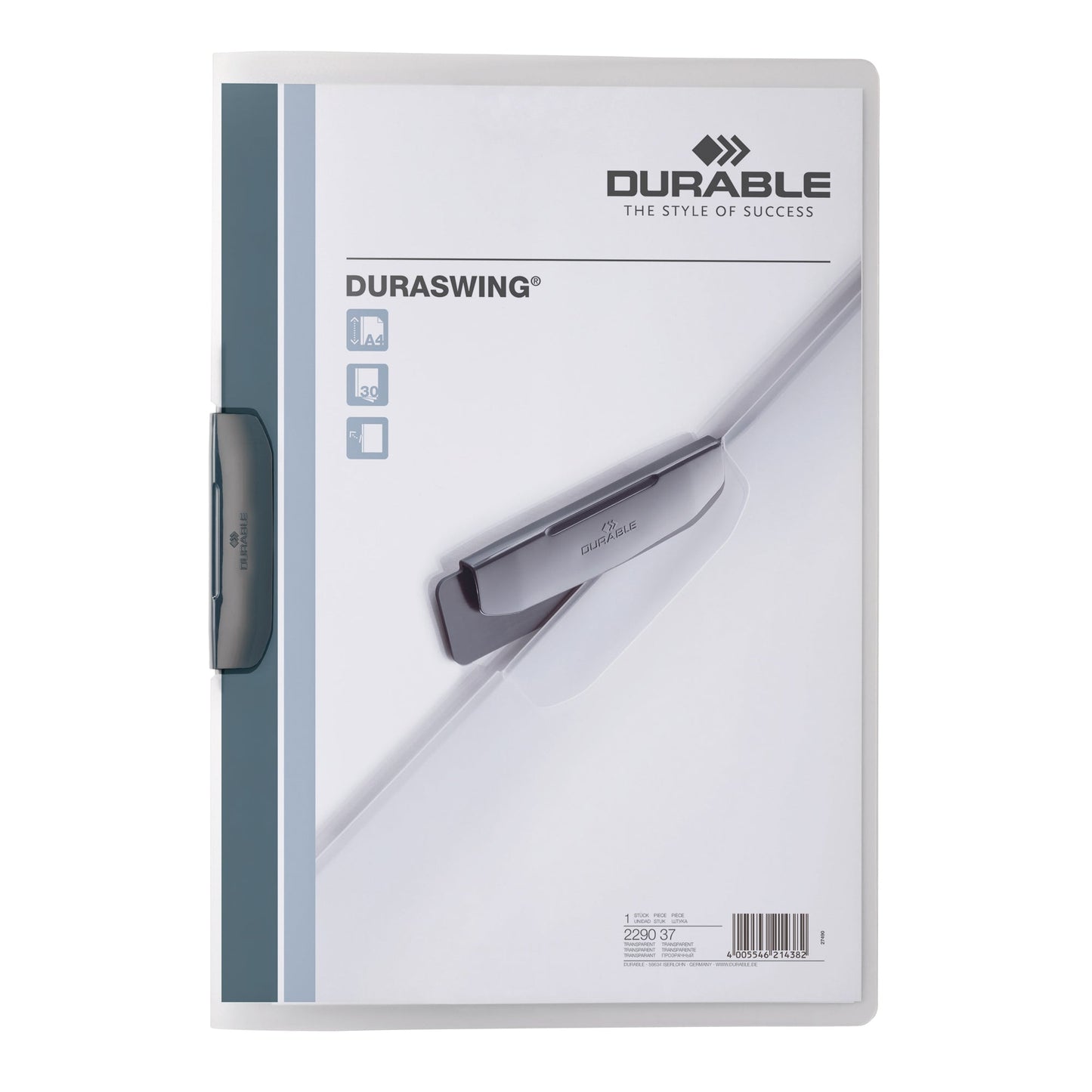 DURABLE Klemmmappe DURASWING® DIN A4 Polypropylen Farbe der Rückseite: transparent Farbe der Klemme: graphit