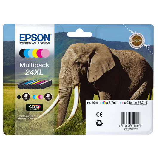 Epson Tintenpatrone Originalzubehör 24XL ca. 500 Seiten schwarz, ca. 5 x 500 Seiten farbig schwarz, mehrfarbig 6 St./Pack.