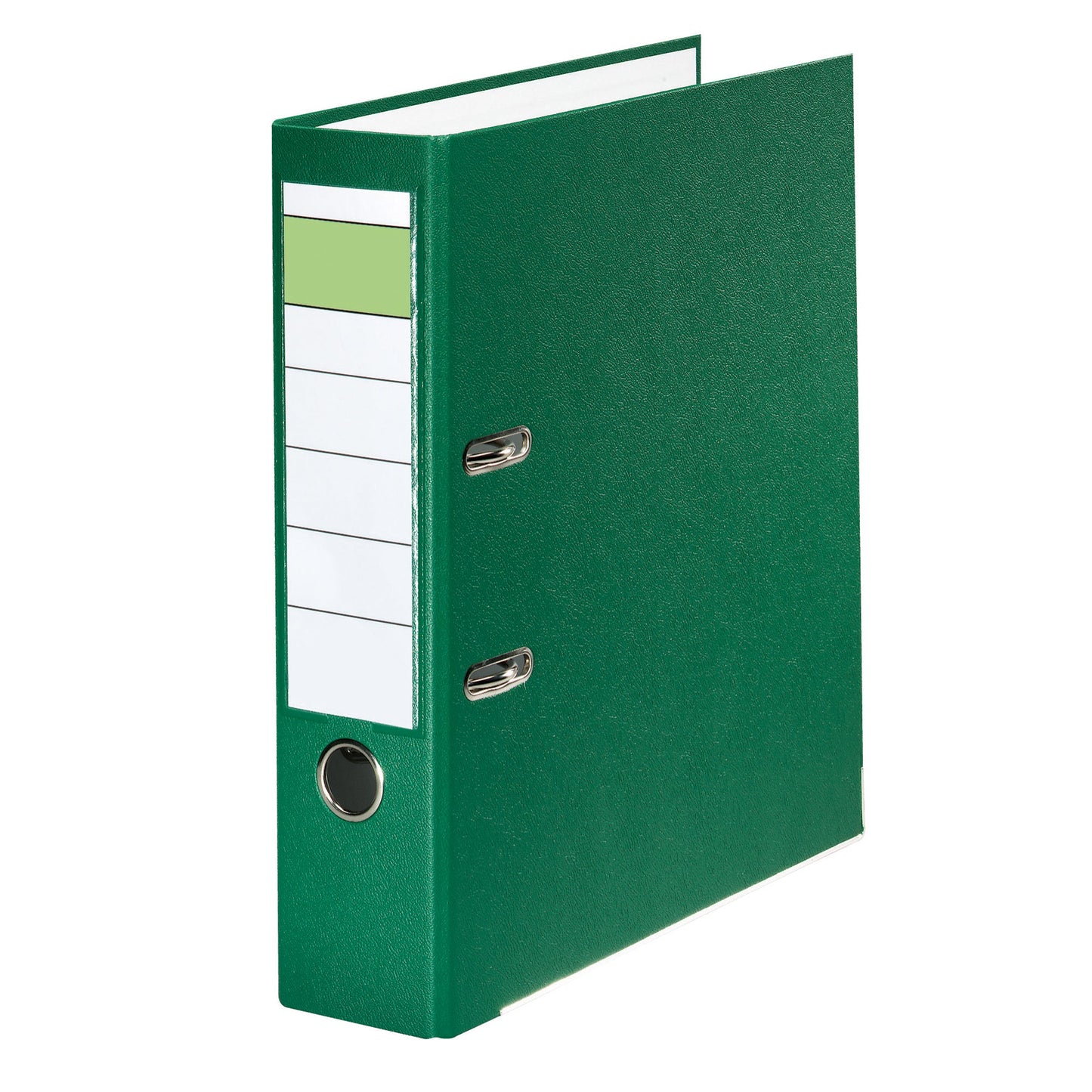Ordner 80mm DIN A4 Rückenschild: einsteckbar mit Schlitzen Werkstoff: Pappe Material außen: Polypropylen Material innen: Papier grün