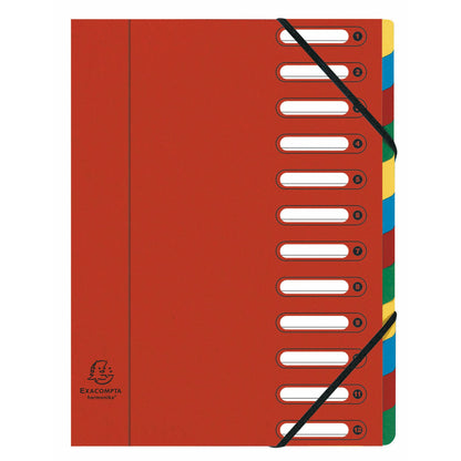Exacompta Ordnungsmappe Harmonika® DIN A4 225g/m² Colorspankarton Farbe: rot Farbe des Fächerblocks: mehrfarbig 12 Fächer