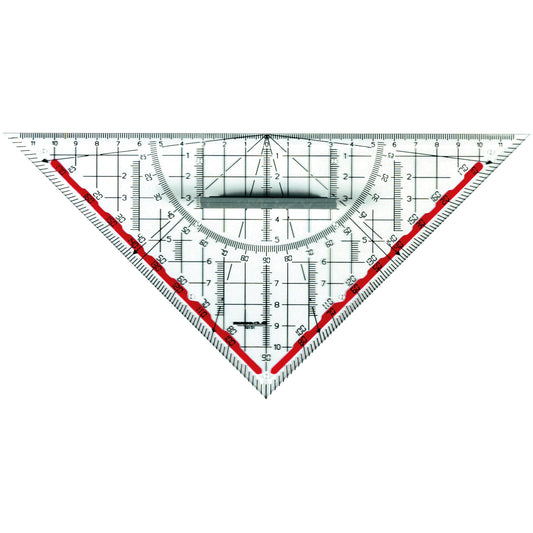 RUMOLD Geometriedreieck 10151 25cm mit farbig hinterlegten Winkelgraden mit Griff Kunststoff transparent