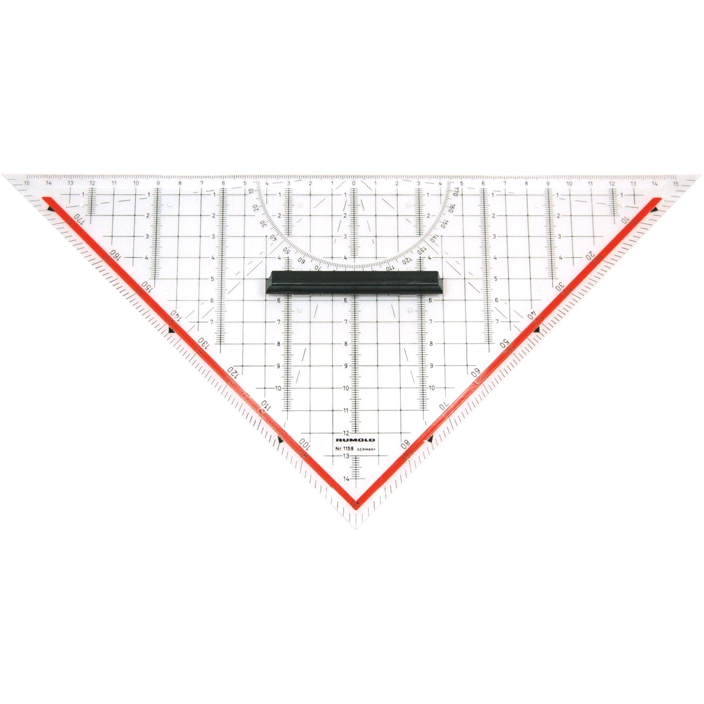 RUMOLD Geometriedreieck 32,5cm mit farbig hinterlegten Winkelgraden mit Griff Kunststoff transparent