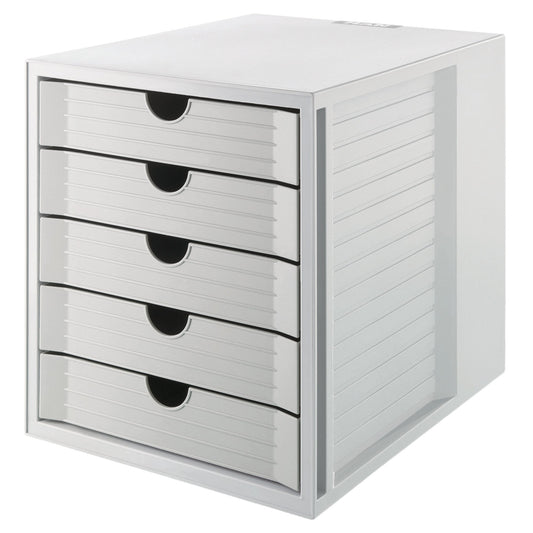HAN Schubladenbox SYSTEMBOX KARMA 5 Schubladen DIN A4, DIN C4 Kunststoff, 80-100 % Rezyklat Gehäusefarbe: öko-grau Farbe der Schublade: öko-grau