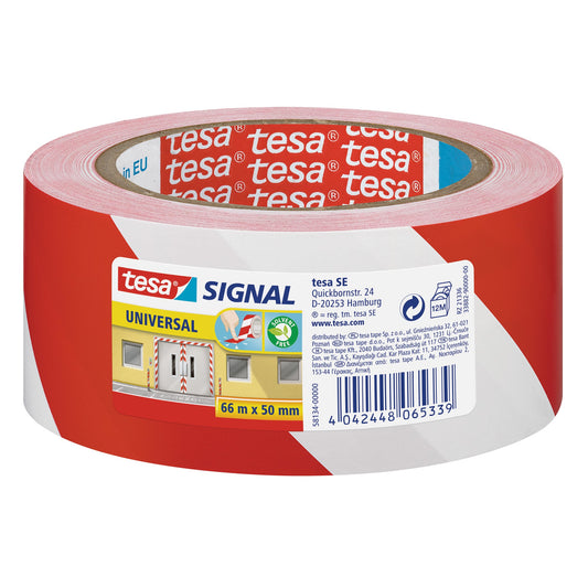 tesa® Signalklebeband Universal 50 mm x 66 m (B x L) Polypropylen rot/weiß