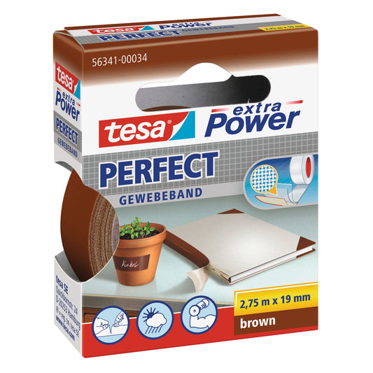 tesa® Gewebeband extra Power® Perfect Innenbereich, Außenbereich 19 mm x 2,75 m (B x L) braun