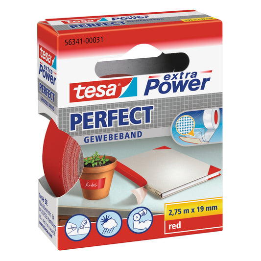 tesa® Gewebeband extra Power® Perfect Innenbereich, Außenbereich 19 mm x 2,75 m (B x L) rot