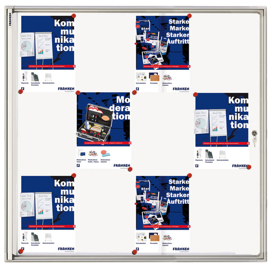 FRANKEN Schaukasten X-tra!Line Innenbereich 96 x 98 x 3,5 cm (B x H x T) 12 x DIN A4 mit Schloss Aluminium/Kunststoff silbereloxiert