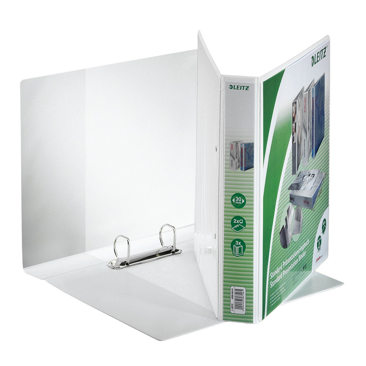 Leitz Präsentationsringbuch 51mm DIN A4 2 Ringe, D-Mechanik Pappe/Polypropylen, kaschiert weiß