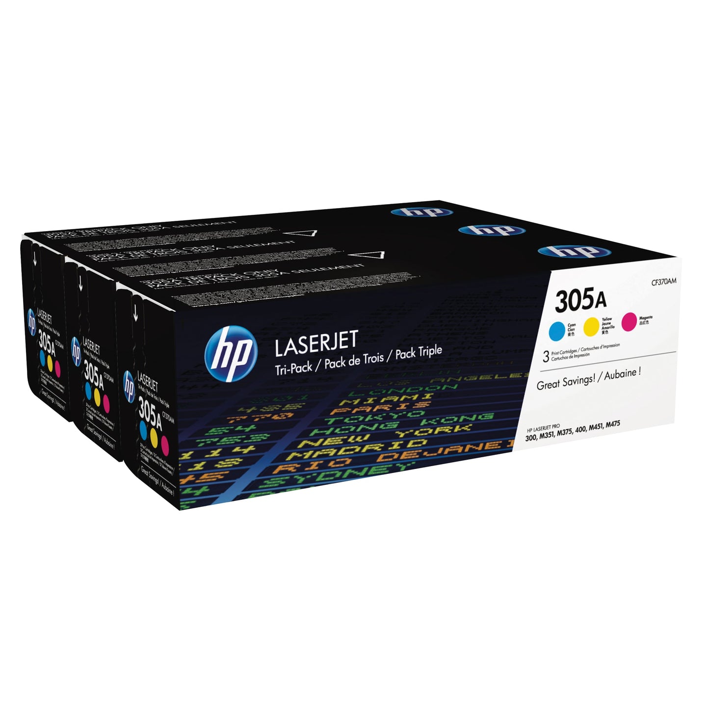 HP Toner Originalzubehör 305A ca. 3 x 2.600 Seiten cyan, magenta, gelb 3 St./Pack.