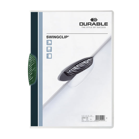 DURABLE Klemmmappe SWINGCLIP® DIN A4 Polypropylen Farbe der Rückseite: transparent Farbe der Klemme: grün