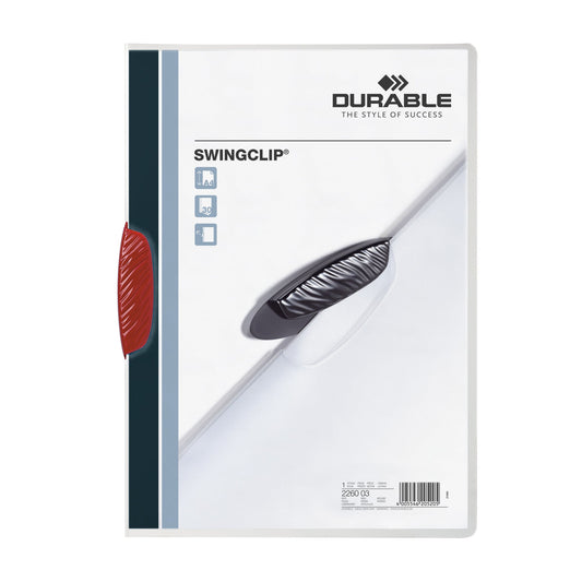 DURABLE Klemmmappe SWINGCLIP® DIN A4 Polypropylen Farbe der Rückseite: transparent Farbe der Klemme: rot