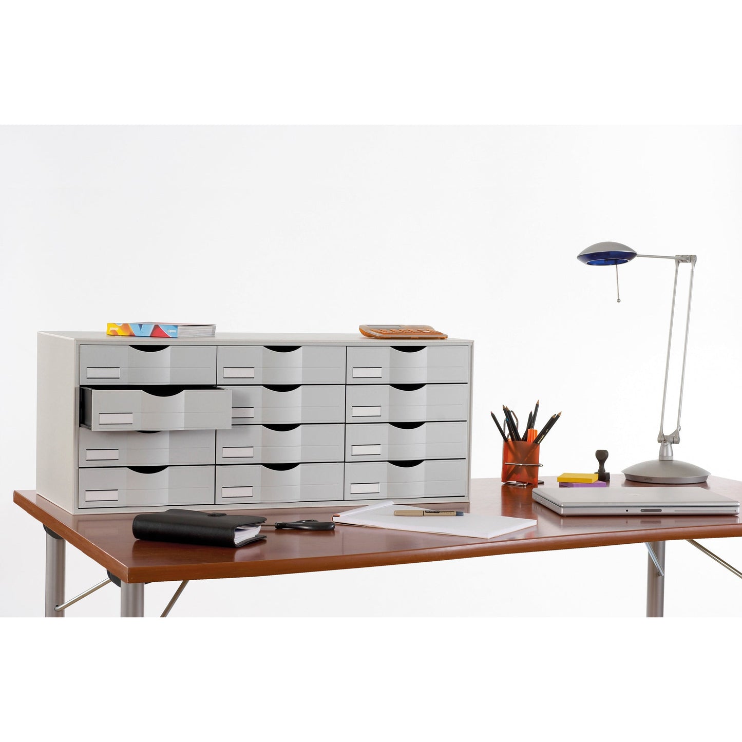 Paperflow Sortierstation 85,7 x 32,9 x 34,2 cm (B x H x T) DIN A4 inkl. Etiketten, Etikettenhalter Polystyrol grau 12 Fächer