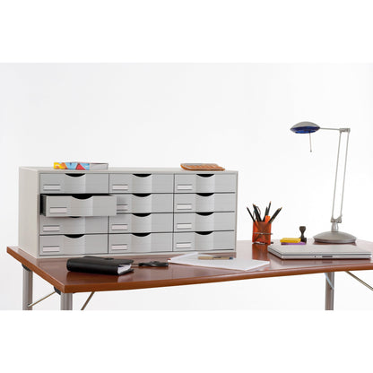 Paperflow Sortierstation 85,7 x 32,9 x 34,2 cm (B x H x T) DIN A4 inkl. Etiketten, Etikettenhalter Polystyrol grau 12 Fächer