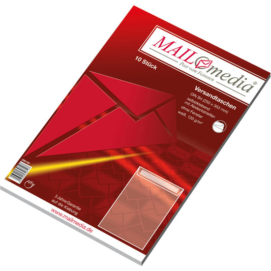 MAILmedia Versandtasche DIN B4 250 x 353 mm (B x H) mit Haftklebung ohne Fenster 120g/m² ohne Fadenverstärkung weiß 10 St./Pack.