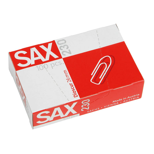 Sax Büroklammer glatt, spitze Form 26mm Metall verzinkt 100 St./Pack.