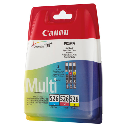 Canon Tintenpatrone Originalzubehör CLI-526 C/M/Y ca. 3 x 520 Seiten mehrfarbig 3 x 9ml 3 St./Pack.