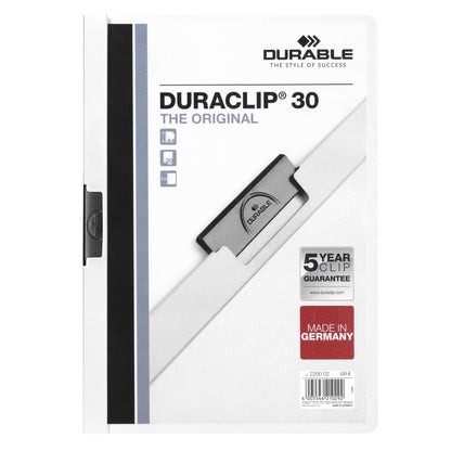 DURABLE Klemmmappe DURACLIP® 30 DIN A4 Hartfolie Farbe der Rückseite: weiß Farbe der Klemme: schwarz