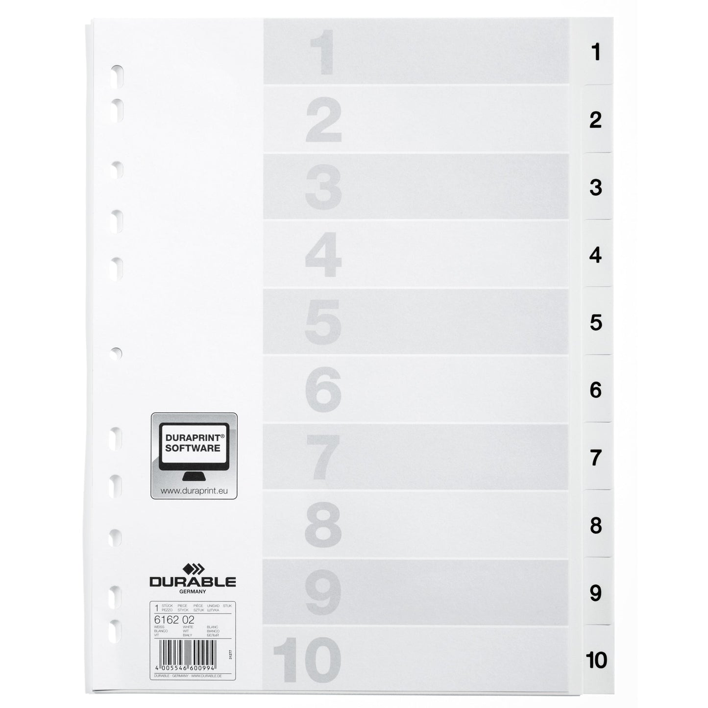 DURABLE Zahlenregister DIN A4 1-10 Polypropylen weiß