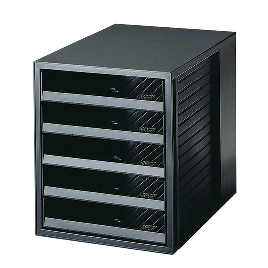 HAN Schubladenbox SCHRANK-SET KARMA 5 Schubladen DIN A4, DIN C4 Kunststoff, 80-100 % Rezyklat Gehäusefarbe: öko-schwarz Farbe der Schublade: öko-schwarz