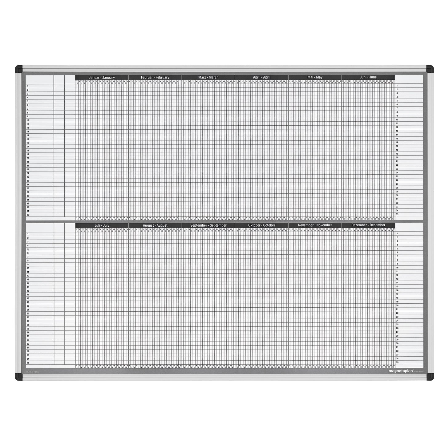 magnetoplan® Jahresplaner 121,5 x 91,5 cm (B x H) 35 Mitarbeiter/Projekte inkl. 1 Boardmarker, 1 OHP-Marker, 1 Datumsmagnet Aluminium weiß