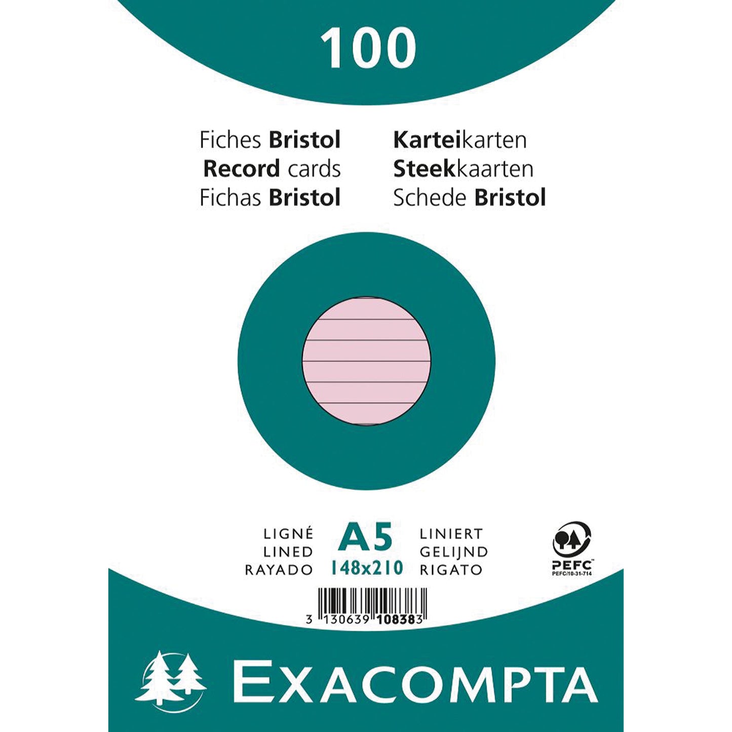 Exacompta Karteikarte DIN A5 liniert rosa 100 St./Pack.