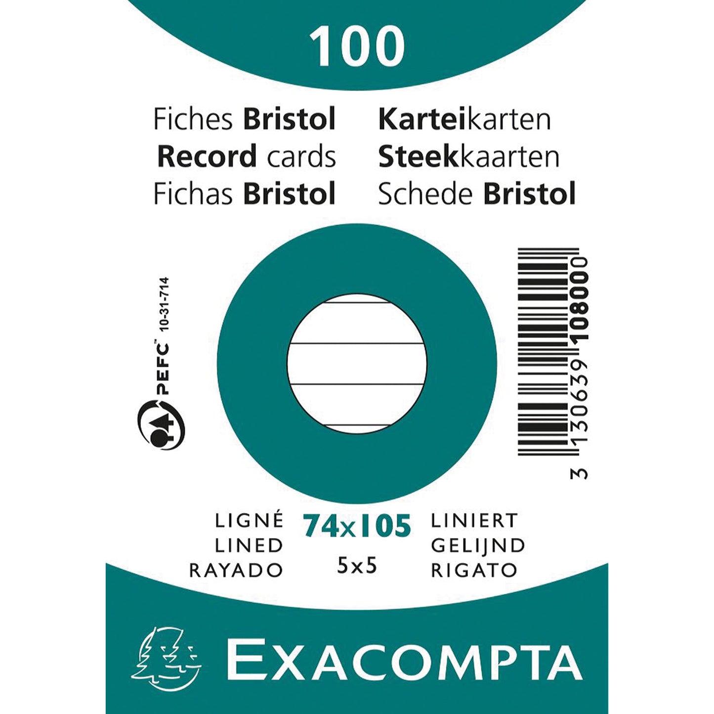 Exacompta Karteikarte DIN A7 liniert weiß 100 St./Pack.