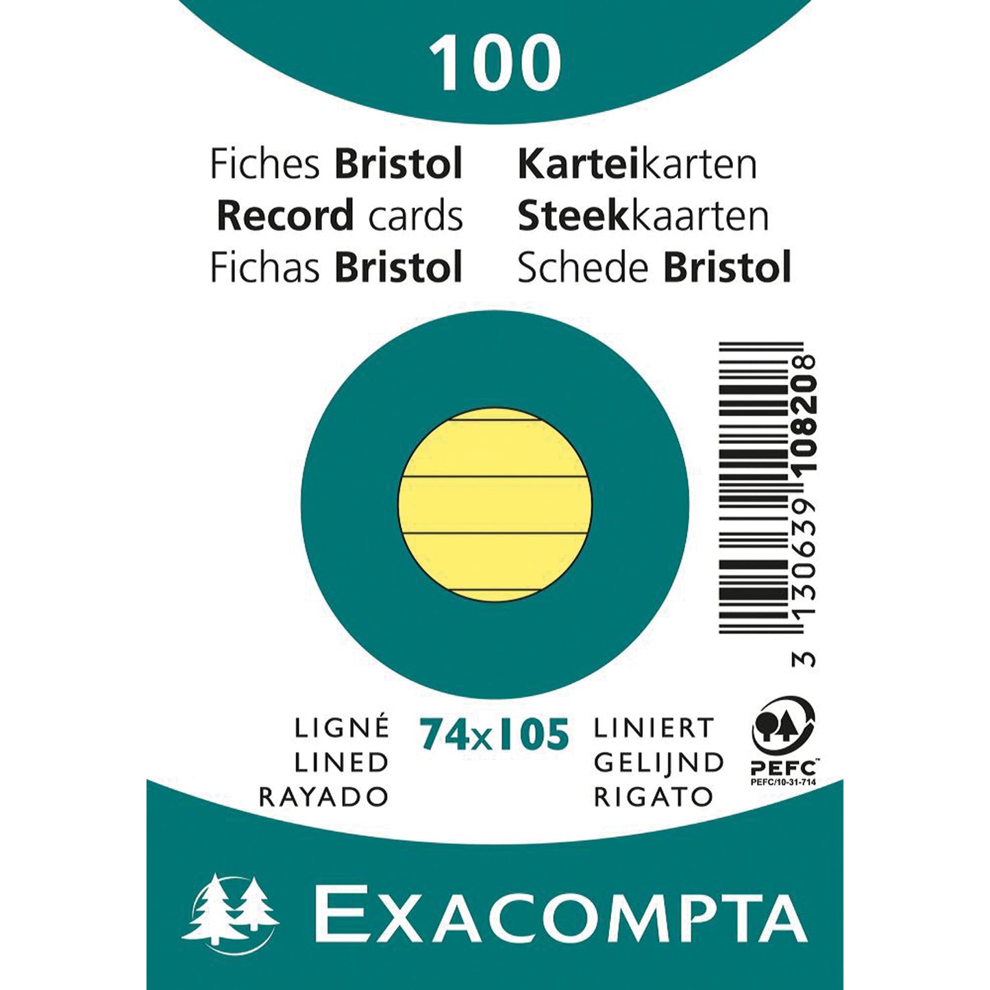 Exacompta Karteikarte DIN A7 liniert gelb 100 St./Pack.