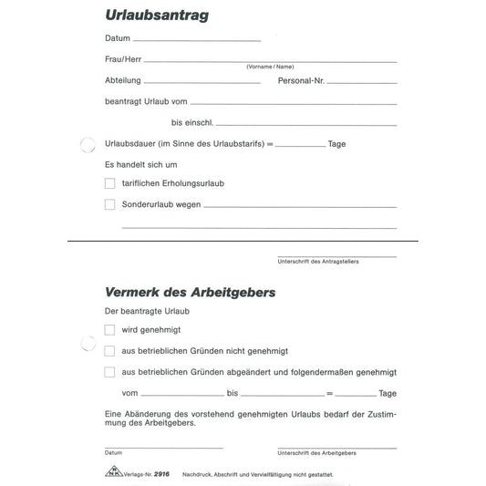 RNK Verlag Urlaubsantrag DIN A5 selbstdurchschreibend 2 x 40 Bl. 1 Durchschlag
