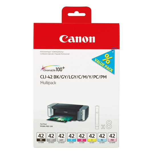 Canon Tintenpatrone Originalzubehör CLI-42 BK/GY/LGY/C/M/Y/PC/PM schwarz, mehrfarbig 8 x 13ml 8 St./Pack.