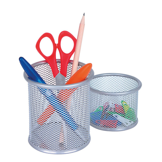 WEDO® Köcher-Set OFFICE 10 x 8,5 cm, 7,5 x 7 cm (Ø x H) 100 mm, 75mm Drahtmetall, pulverbeschichtet silber
