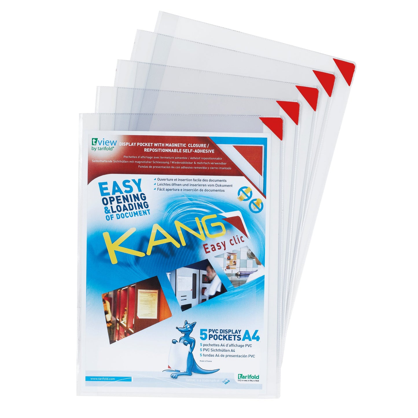 DJOIS Sichttafelhülle Tarifold Kang Easy Clic DIN A4 PVC transparent rot 5 St./Pack.