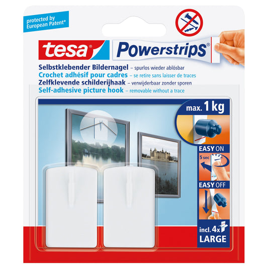 tesa® Haken Powerstrips® Bilder, Kalender 30 x 120 mm (B x L) 1kg inkl. 4 Powerstrips® Large weiß 2 St./Pack.