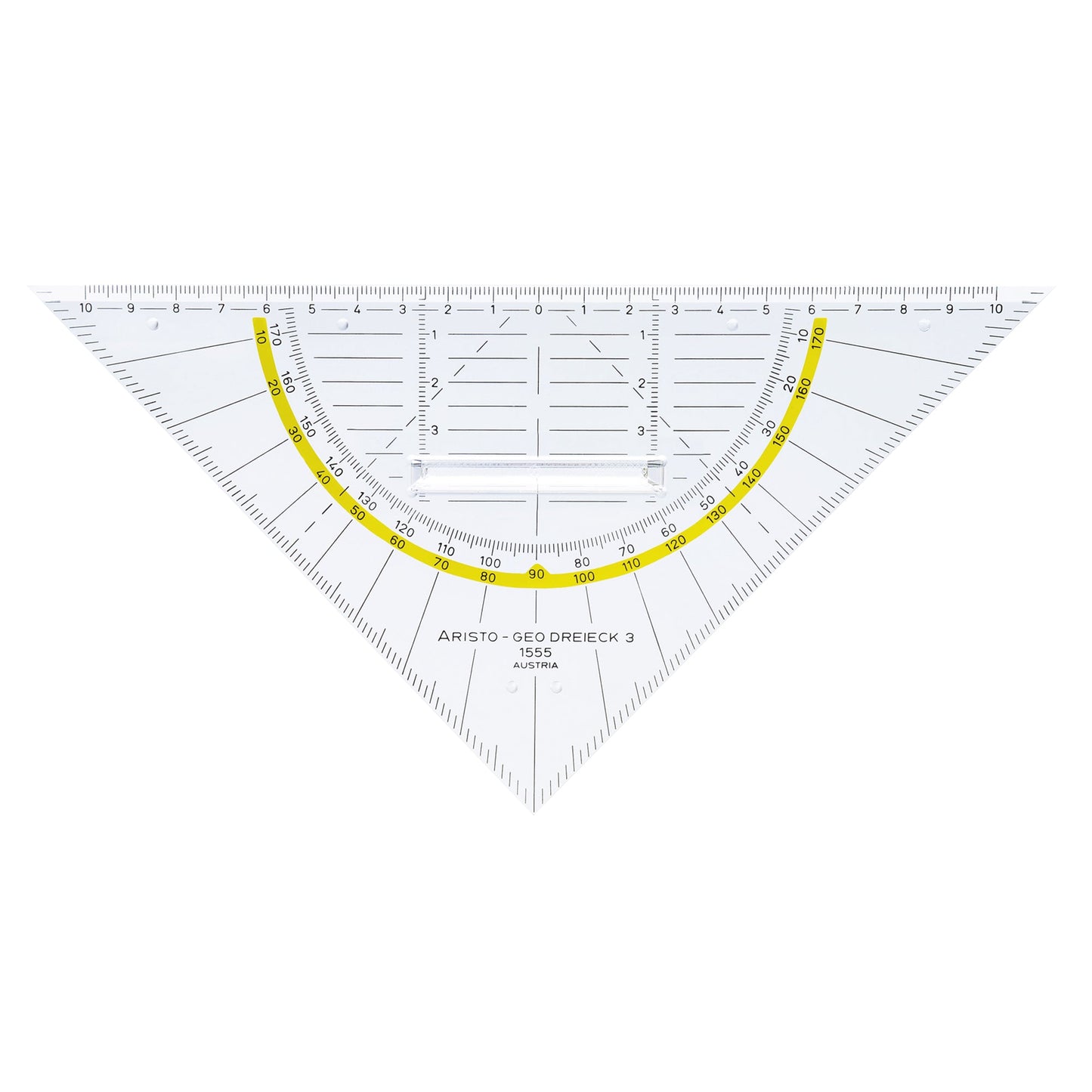 Aristo Geometriedreieck 22,5cm mit farbig hinterlegten Winkelgraden mit Griff Plexiglas® glasklar