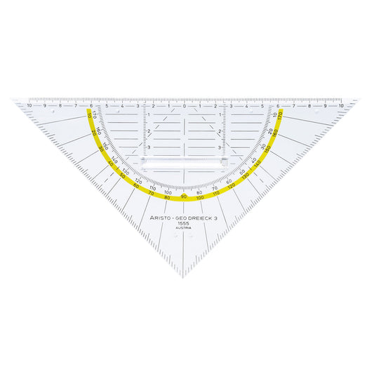 Aristo Geometriedreieck 22,5cm mit farbig hinterlegten Winkelgraden mit Griff Plexiglas® glasklar