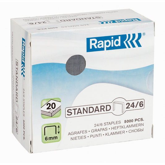 Rapid Heftklammer Standard 24/6 Rapid Heftgerät 20E, 20EX, Baby Ray, E3, E12, E14, E15, E26, E28, Eco Serie, F16, F18, F30, FM20, FM22, Freeze, K1, K2, K45, S1, S17, S27, S30, Ultimate NXT, Ultimate NXT ICE 5.000 St./Pack.