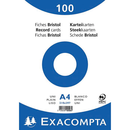 Exacompta Karteikarte DIN A4 blanko weiß 100 St./Pack.