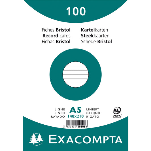 Exacompta Karteikarte DIN A5 liniert weiß 100 St./Pack.