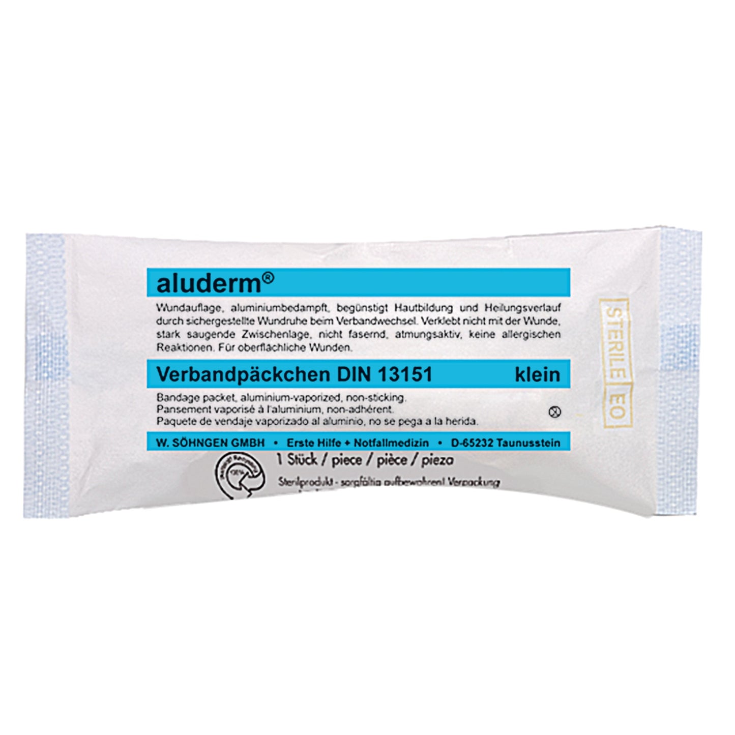 aluderm® Verband 6 cm x 3 m (B x L) Maße Kompresse: 8 x 6 cm (B x L) Polyestervlies, aluminiumbedampft
