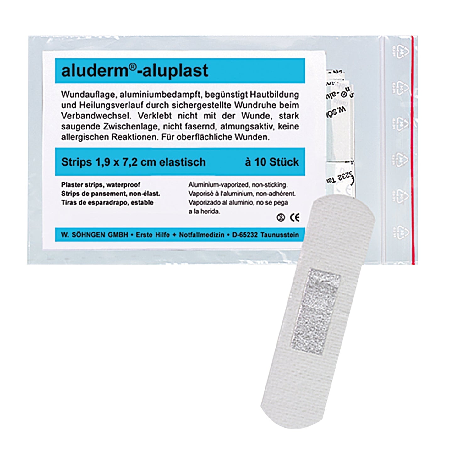 aluderm® Pflaster aluplast 1,9 x 7,2 cm (B x L) Polyestervlies weiß 10 St./Pack.