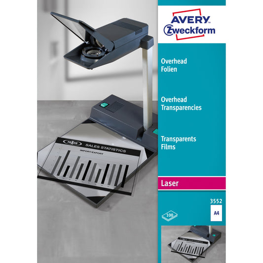 Avery Zweckform OHP Laserfolie DIN A4 100µm stapelverarbeitbar Polyester transparent einseitig beschichtet 100 Folien/Pack.