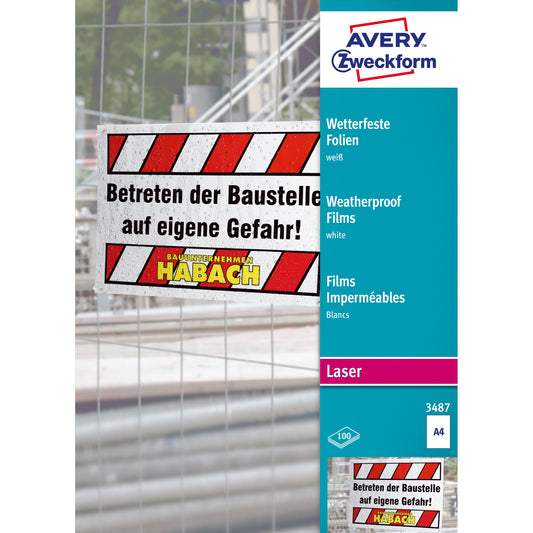 Avery Zweckform OHP Laserfolie DIN A4 120µm stapelverarbeitbar Polyester weiß beidseitig beschichtet 100 Folien/Pack.