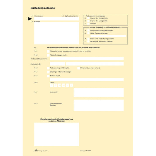 RNK Verlag Zustellungsurkunde DIN A4 80g/m² 2 Bl.