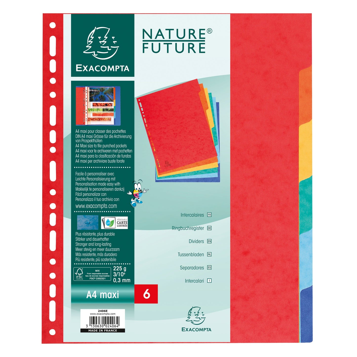 Exacompta Ordnerregister DIN A4, Überbreite blanko Colorspankarton mehrfarbig 6 Registerblätter
