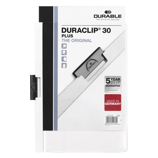 DURABLE Klemmmappe DURACLIP® PLUS DIN A4 Kunststoff Farbe der Rückseite: weiß Farbe der Klemme: schwarz