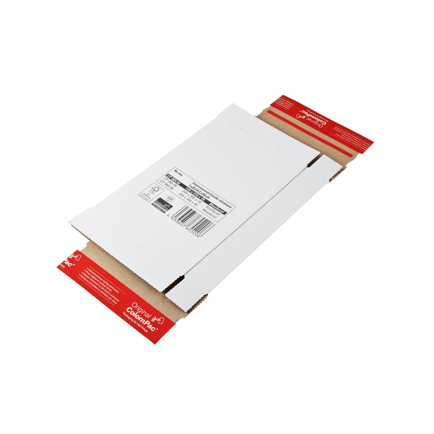 ColomPac® Versandkarton Kurierpaket Innenmaße: 24,4 x 34,4 x 2,8 cm (B x H x T) Außenmaße: 25 x 35,3 x 3 cm (B x H x T) Kraftliner Wellpappe weiß