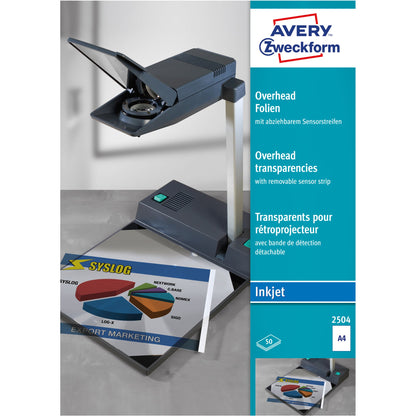 Avery Zweckform OHP Inkjetfolie DIN A4 110µm stapelverarbeitbar transparent 50 Folien/Pack.