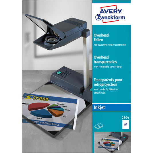Avery Zweckform OHP Inkjetfolie DIN A4 110µm stapelverarbeitbar transparent 50 Folien/Pack.