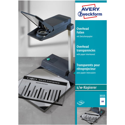 Avery Zweckform OHP Kopierfolie DIN A4 100µm Polypropylen transparent 100 Folien/Pack.
