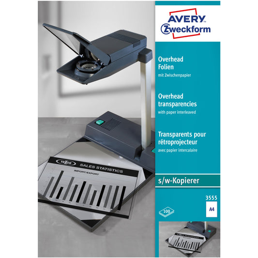 Avery Zweckform OHP Kopierfolie DIN A4 100µm Polypropylen transparent 100 Folien/Pack.